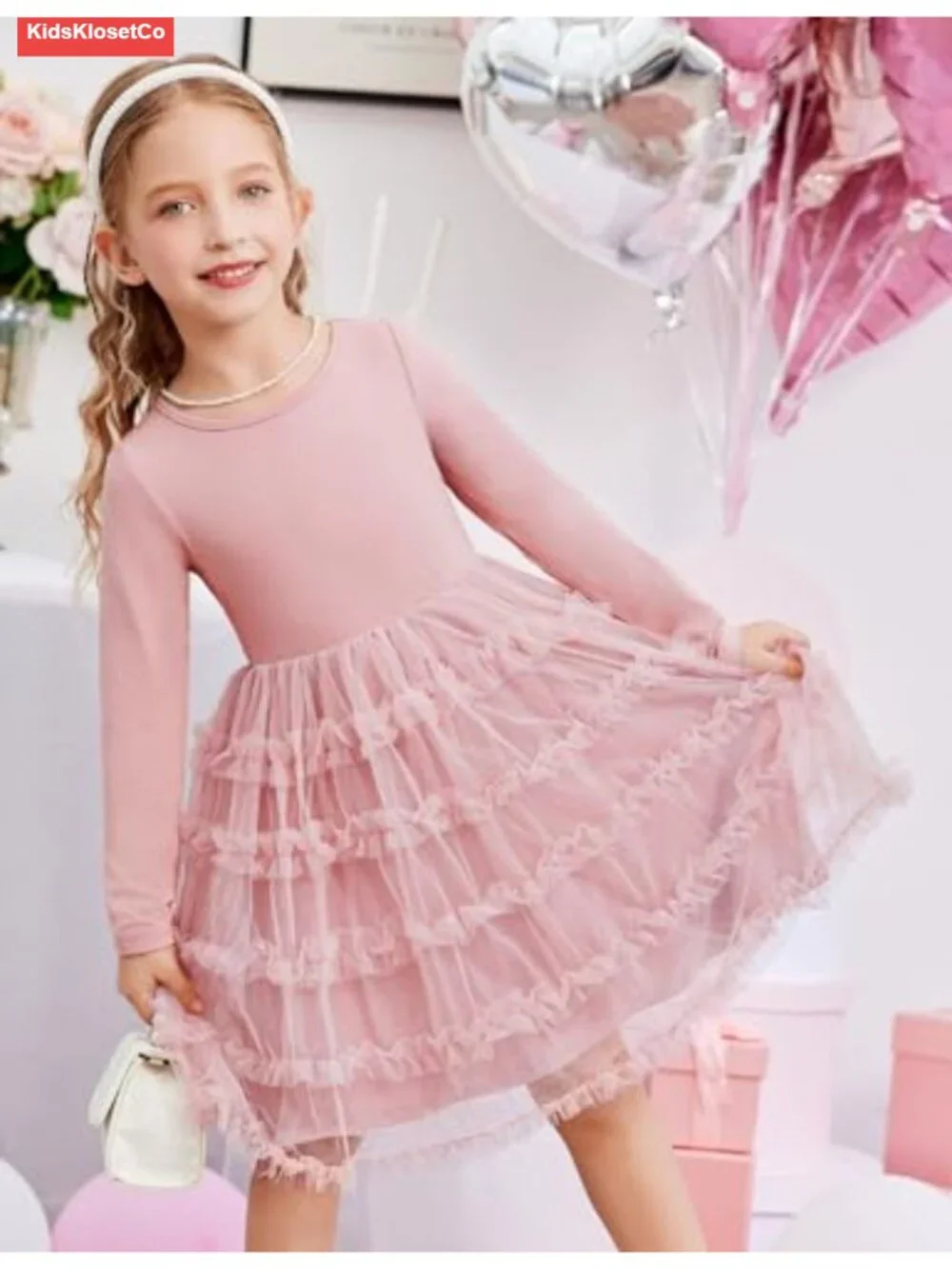Toddler Girls Ruffle Tiered Party Tulle Dress Long Sleeve Tutu